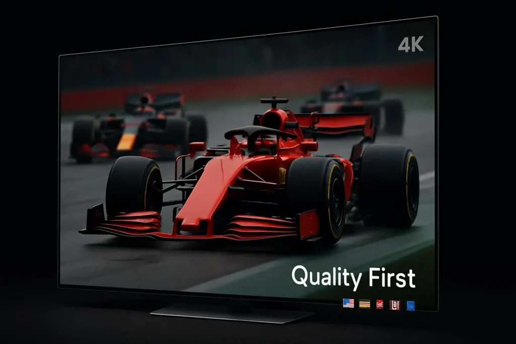 A flawless, high-definition live sports stream on a 4K TV with no buffering, representing a high-quality IPTV service.