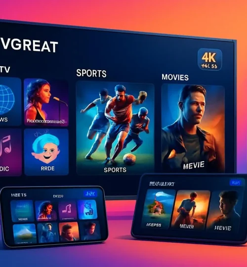 IPTVGREAT 4K IPTV streaming with 23,000 live channels and 150,000 movies